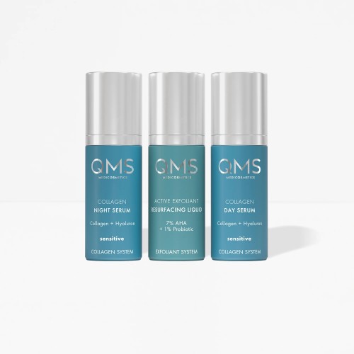 QMS Medicosmetics Day & Night 3-Step Core Routine Set Sensitive zestaw kolagenowy z peelingiem 7% AH