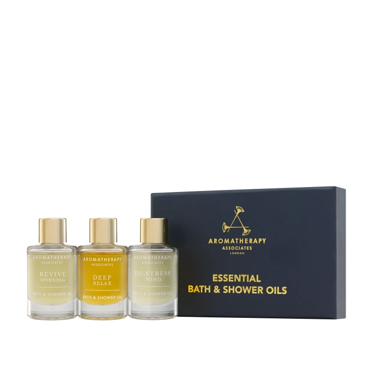 Aromatherapy Associates Essentials Bath & Shower Oil Trio zestaw 3 olejków do kąpieli Relax, De-Stre