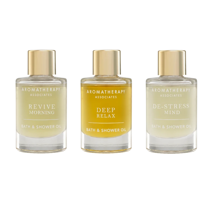 Aromatherapy Associates Essentials Bath & Shower Oil Trio zestaw 3 olejków do kąpieli Relax, De-Stre